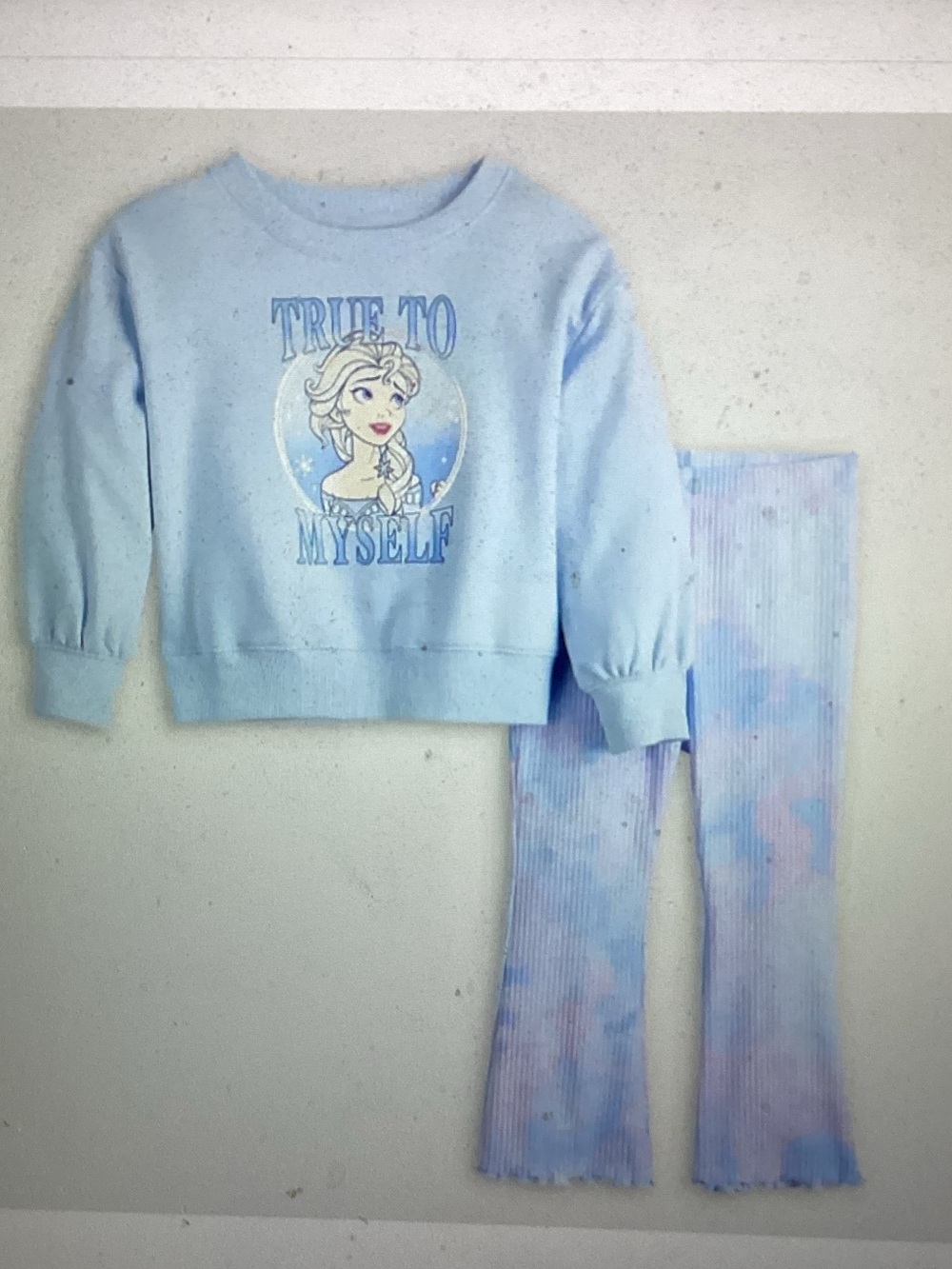Girls Light Blue Elsa 'True To Myself' Sweatshirt & Tie-Dye Leggings Set